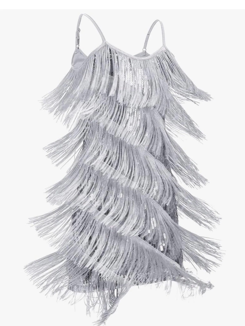 Silver Fringe Sequin Slip Dress - Women